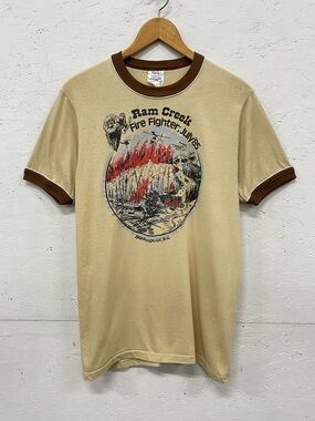 Rare 1985 Skookumchuck, BC, Ram Creek Forest Fire Ringer Tee, Size L/Fits S